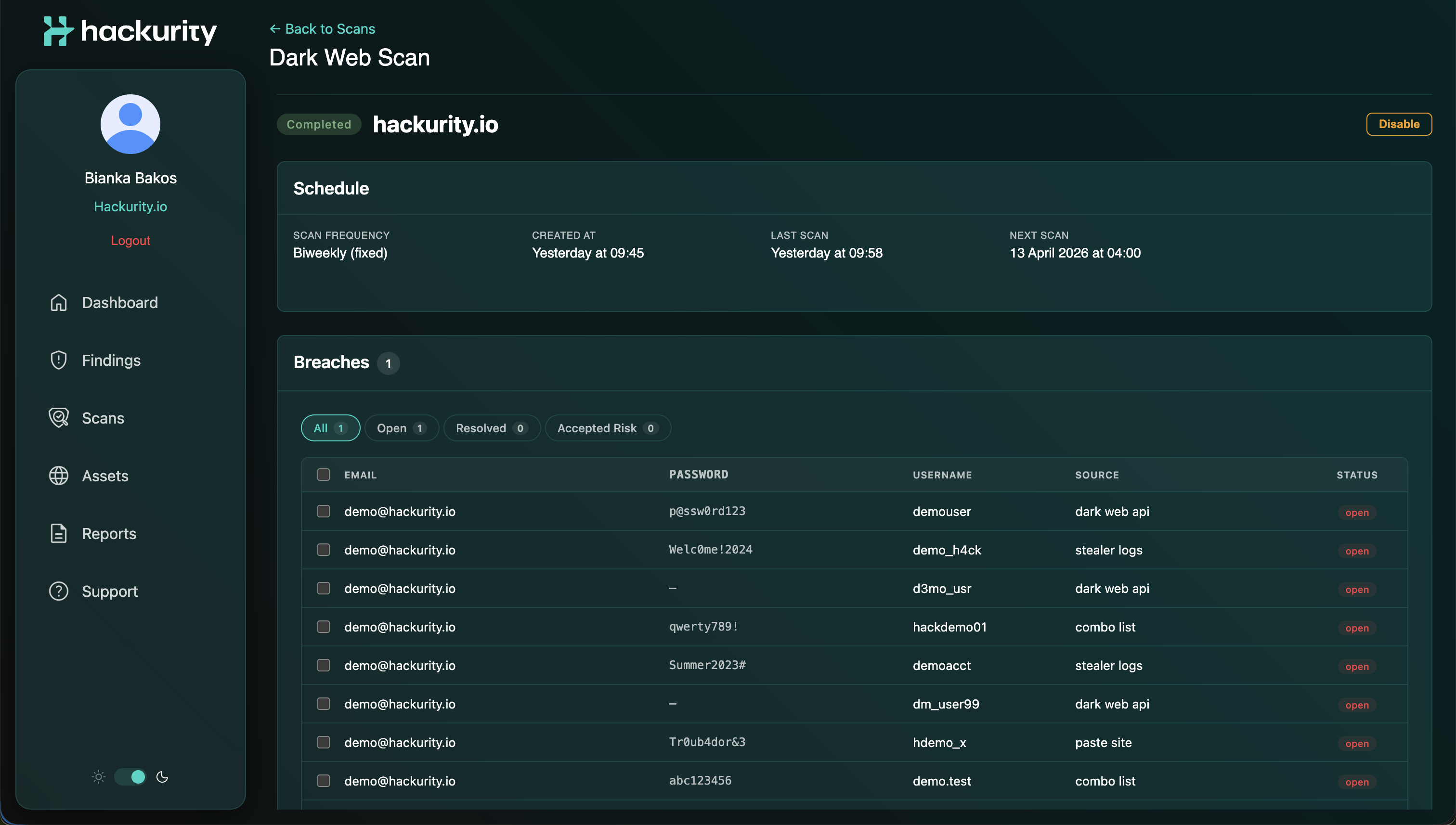 A screenshot of the Hackurity ATI portal