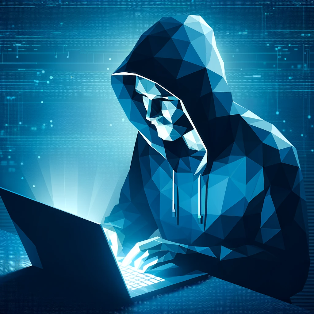 Image of a hooded man sitting in front of a computer